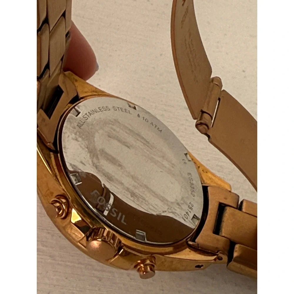 Fossil Rose Gold Tone Stainless Steel Crystal Bezel Chronograph Watch ES3352